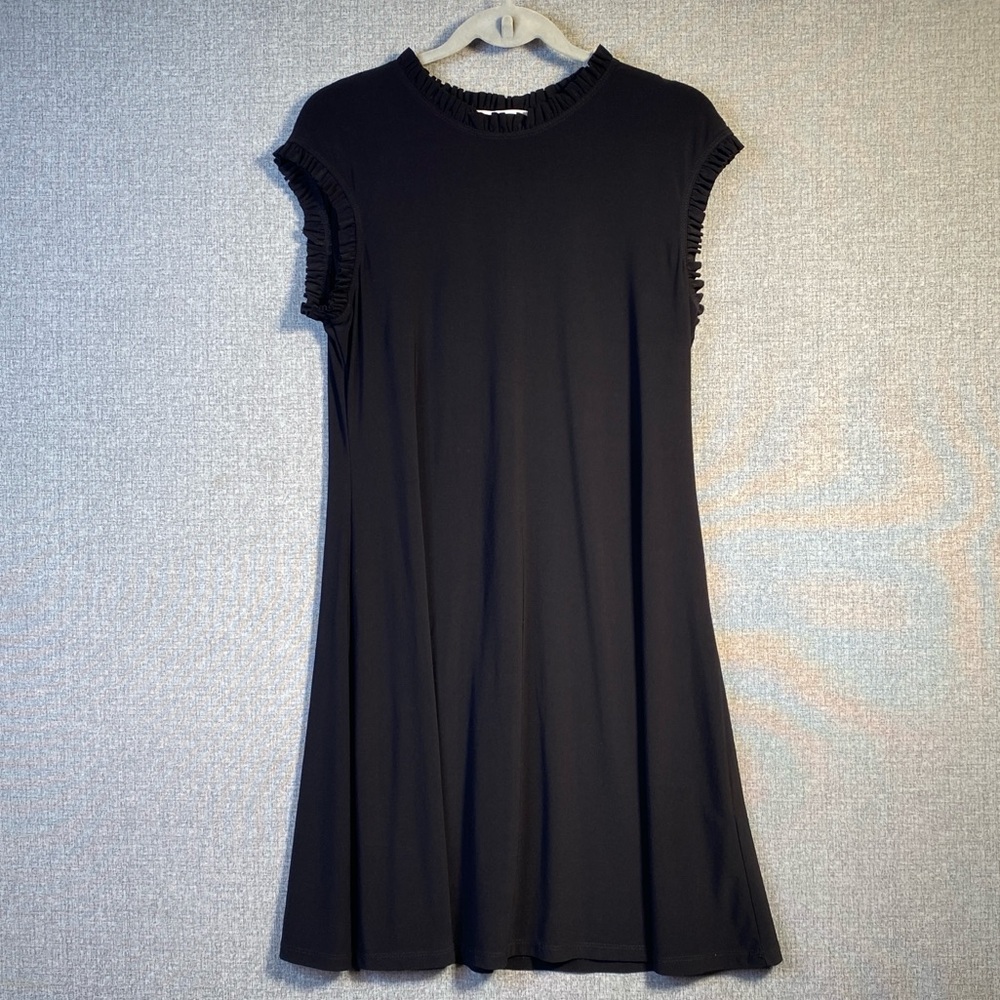 Annalee + Hope Black Dress Women's Large Ruffle Short Sleeves Made In USA